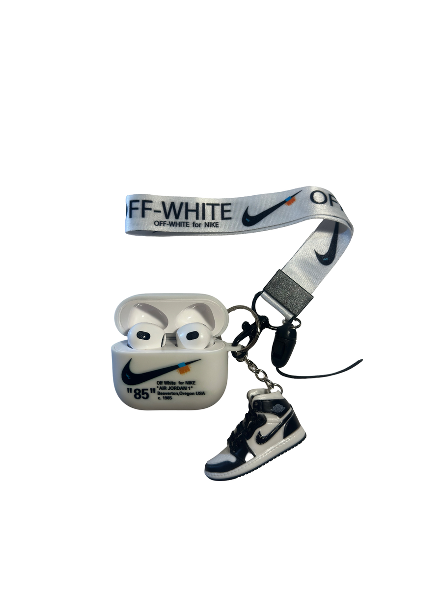 AirPods Case Cover White Nike Off-White Style w/ Keychain
