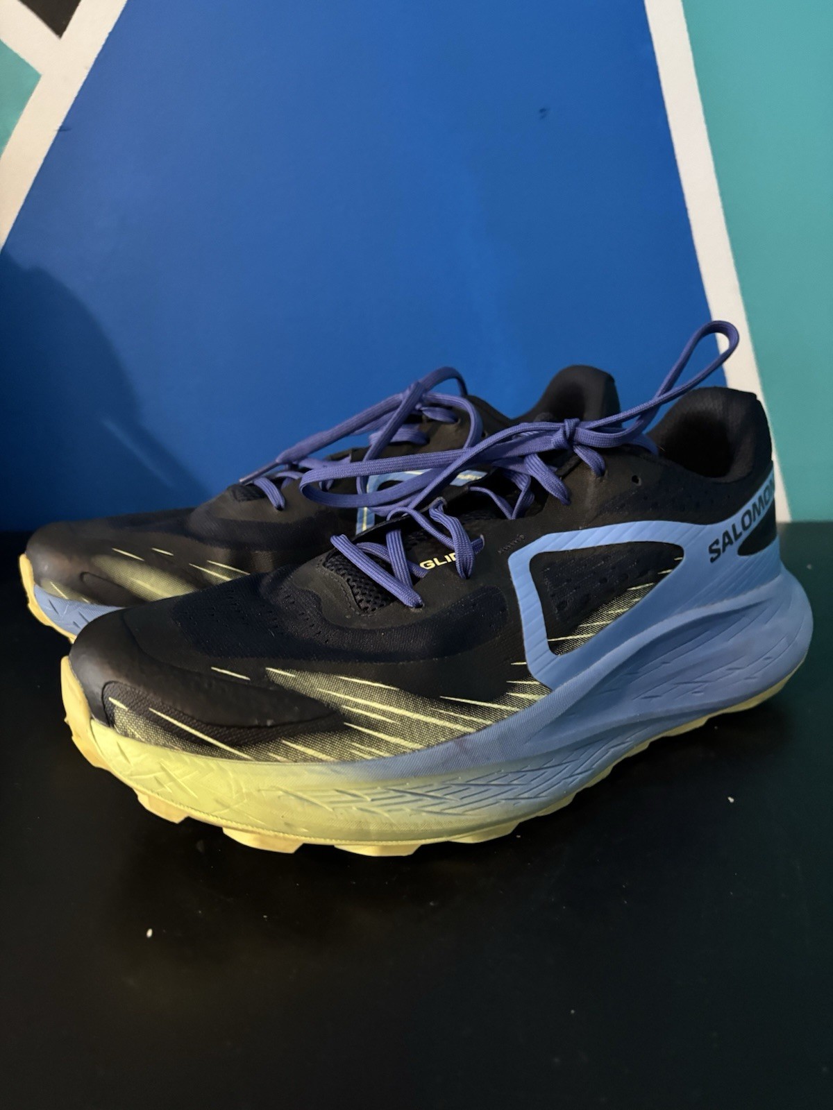 Scarpe Salomon Glide Max Trail Uomo 10.5 Blu Giallo Sneaker Trail Running