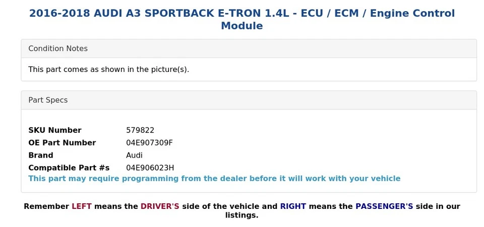 AUDI A3 SPORTBACK E-TRON 2016-2018 1,4 L - ECU/ECM/módulo de control del motor Foto 4 de 4