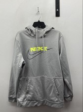 Nike Men's Therma-FIT Pullover Hoodie Gray Neon Yellow Logo Sz L