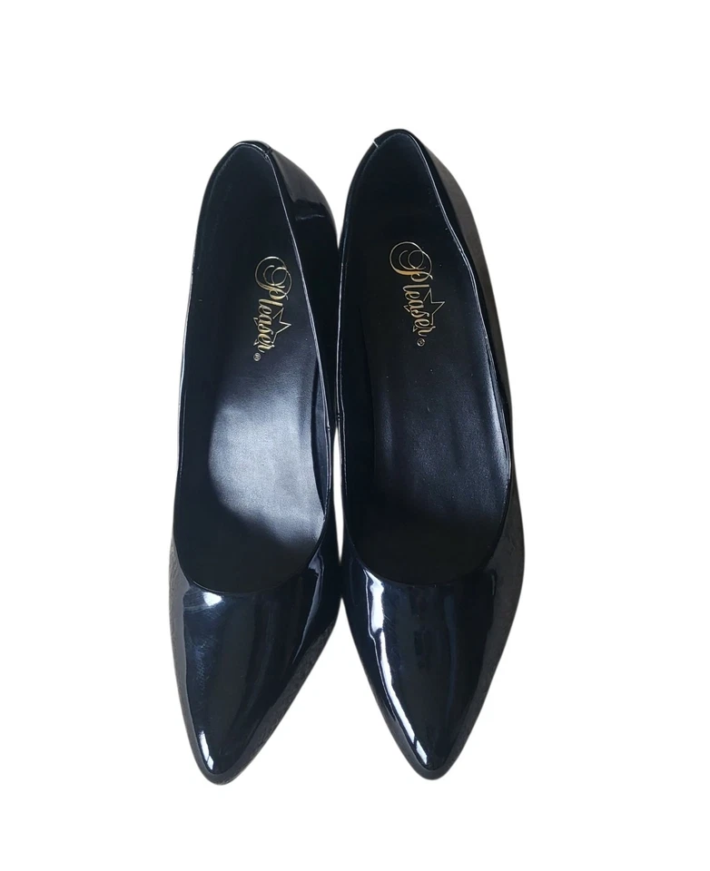 Pleasers Negro Patente Punta 4" Tacones Drag Queen Zapatos Mujer Talla 13 Foto 2 de 4