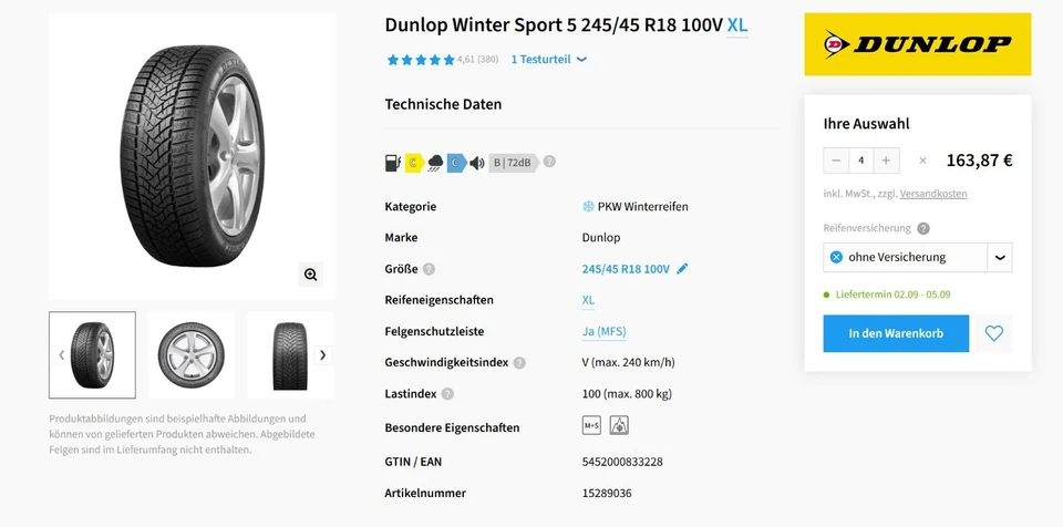 Original Volvo V90 II Winterräder 245/45R18 4x8 mm Dunlop Alu 18" Np 1.660,--EUR - Bild 3 von 4