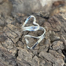 925 Sterling Silver Band Double Heart Ring: Adjustable Promise Ring All Size
