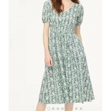 J.Crew Green Floral Smocked Waist Cotton Poplin Midi Dress CI209 Size 2