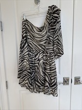 Express x Rachel Zoe Collab Brown Striped Zebra Ruffled Hem Mini Dress-M Party