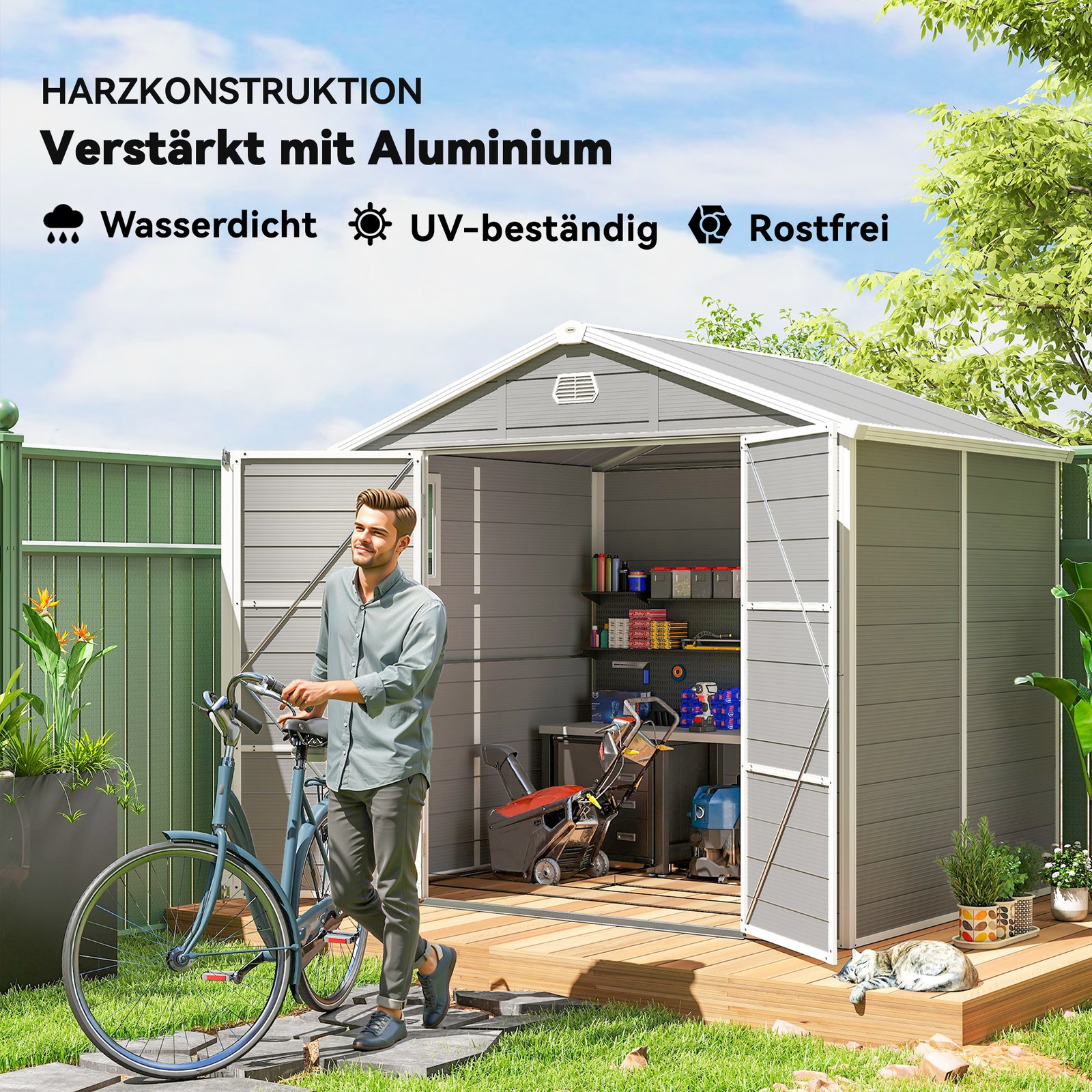 Outsunny Gerätehaus 4,1m², Geräteschuppen mit Satteldach, 240 x 190 x 228 cm