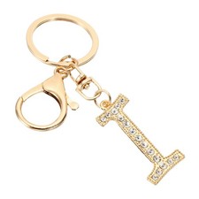 Initial Letter Keychain Letter I Charm with Crystal Diamonds Cute Gold