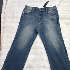 Nova Men Straight Jeans Medium Blue Denim Button Zip 5-Pocket Solid Cotton