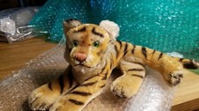 VTG 1950'S German Steinhauser Mohair Tiger w/Glass Eyes
