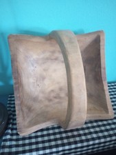 Large Vintage Hand Carved Wooden Bowl with Handle 14"