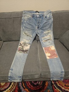 Amiri Denim Light Blue Indigo Military Patch Jeans Size 36x32