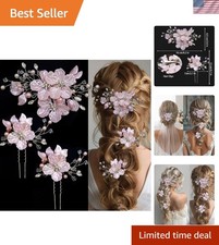 Versatile 3 PCS Wedding Hair Pins - Glitter Pink Floral Clips for Every Occasion