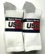 6 Pair Men Thick White Work/ Sport Cushioned To Top Crew Sock Size 9-11 USA.