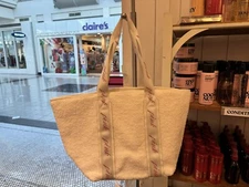 VICTORIA'S SECRET Pink White Zip Tote Bag Beige logo NEW orig$59.95 Travel