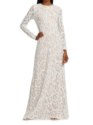Halston  Halston Leopard-Print Gown, Scoopneck, Long-sleeved, Size 6, $895 NWT
