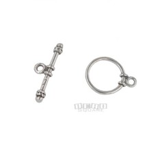 Oxidized Solid Sterling Silver Round Toggle Clasp 11.5mm / 18mm 44029