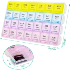 7-Day AM/PM Pill Organizer, Vitamin Case, Medicine Box TRAVEL CASE HOLDER Med.