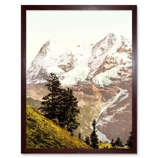 Vintage Colour Tint Eiger Monch Swiss Alps Mountain 12X16 Inch Framed Art Print