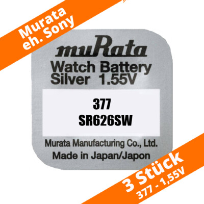 3 x Murata Sony 377 SR626SW Uhren Batterie SR66 AG4 Silberoxid Knopfzelle NEU