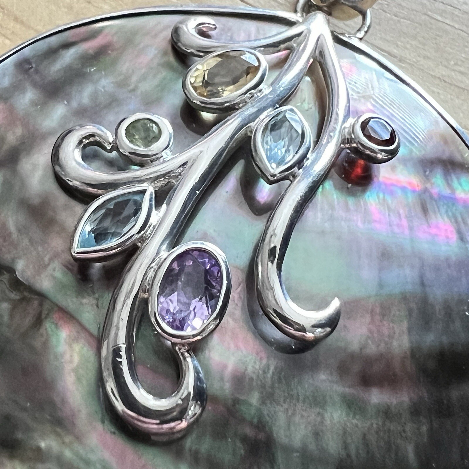 Abalone Shell Signed Sterling Silver Gemstone Pen… - image 4