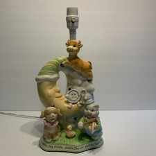 Rare Nursery Lamp  Nightlight Combo Hey Diddle Diddle Glazed Ceramic 15" x 8" 