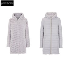 James Lakeland Reversible Faux Fur Hooded Coat - Size 12 - Grey "brand New Tags"