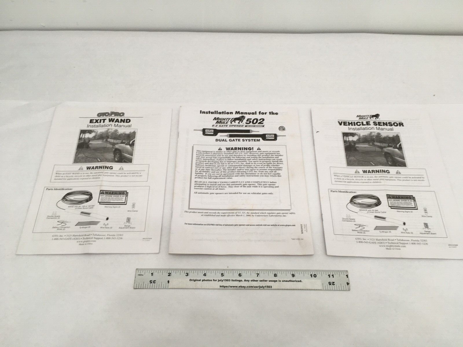 Mighty Mule 502 Installation Manual + Vehicle Sensor Manual + Exit Wand Manual
