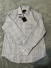 NWT JOS. A. Bank Button Up Shirt Men L Gray Plaid Reserve 2-Ply Egyptian Cotton