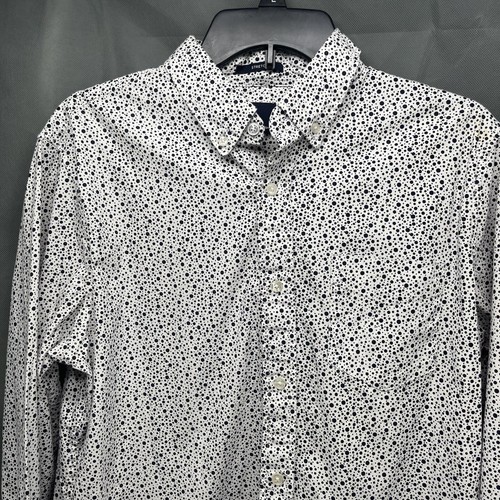 Ben Sherman Shirt Men's Large Stretch Button Down Black White Dot Collar Preppy - Picture 2 of 7