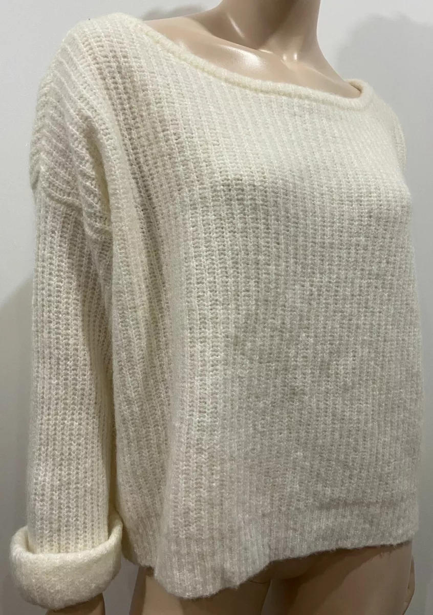 AMERICAN VINTAGE Cream Wool Mohair Blend Chunky Rib Knit Jumper Sweater M L