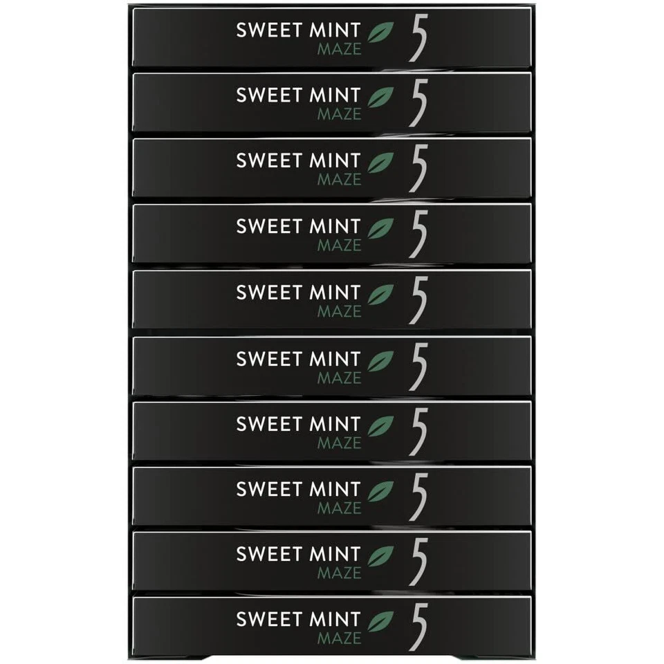 5口香糖甜薄荷无糖口香糖,15 件 (10 包) — 第 4/4 张图片