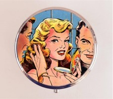 Romance Comic Pill Box Case Pillbox Holder Trinket Retro Girl Makeup