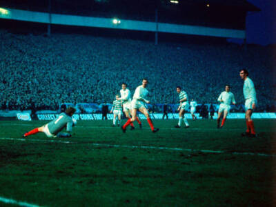 Celtic v Leeds United Leeds goalkeeper Gary Sprake saves a shot - Old Photo
