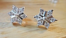 Sterling Silver 12mm Clear Crystals on Snowflake Studs Post Earrings