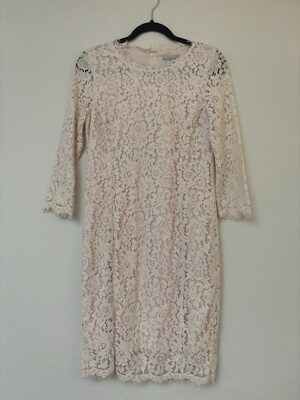 Forever 21 White pink eyelash lace 3/4 sleeve dress size M medium midi  wedding | eBay