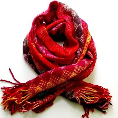 Multicolor Diamond Argyle Pattern Neck Warmer Acrylic Metallic Fringe Scarf 72x9