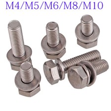 M4 M5 M6 M8 M10 A2 304 STAINLESS STEEL SEM HEX TAP BOLTS + FLAT/SPRING WASHER
