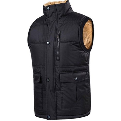 Mens Fleece Fur Lined Waistcoat Multi Pocket Utility Vest Jacket Sleeveless Tops - Picture 9 of 13