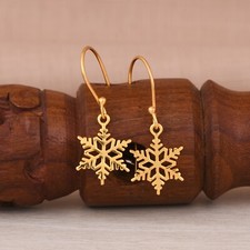18k Gold Plated Snowflake Design 925 Silver Dangle Earring Women Jewelry Gift