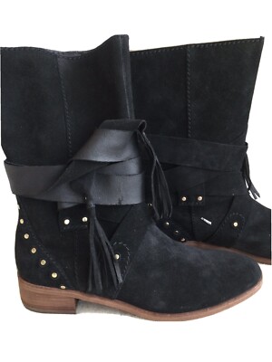 Gorgeous NWB See By Chloe Dakar Black Suede Bootie W Tie Straps Size 7