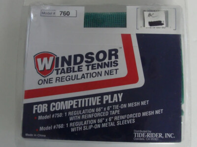 NIP Windsor Table Tennis #760 Slip On Metal Sleeves 66x6'' Regulation Mesh Net