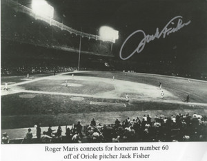 NY Yankees Roger Maris 60th HR signed 8x10 photo by pitcher Orioles Jack Fisher