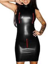 Women Matte Leather Short Mini Exotic Dress Sexy Wet Look Bodycon Tank Dress