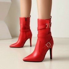 Women Pointed Toe Side Zipper Ankle Boots Stiletto High Heels Buckle Strap Shoes
