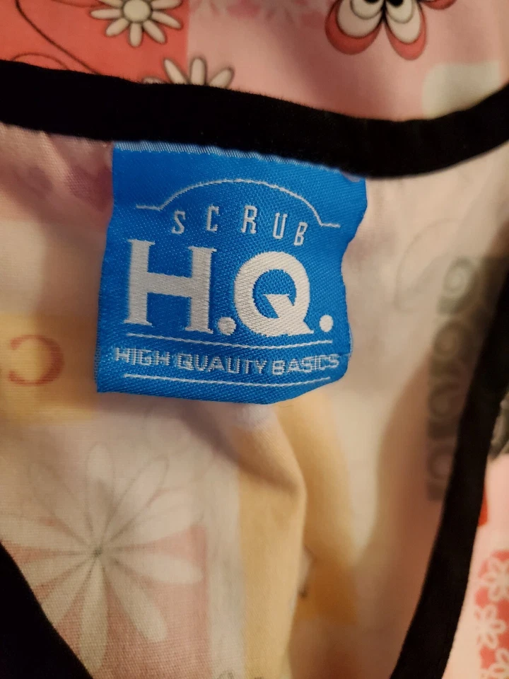 Scrub HQ SCRUB TOP Size 2XL-Pink/Black Floral/CA Ribbon Mock Wrap-Chest 27"/L27" - Image 3 of 4