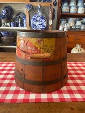 Antique Libby's Mince Meat Firkin with Handle and Original Paper Label 10" tall