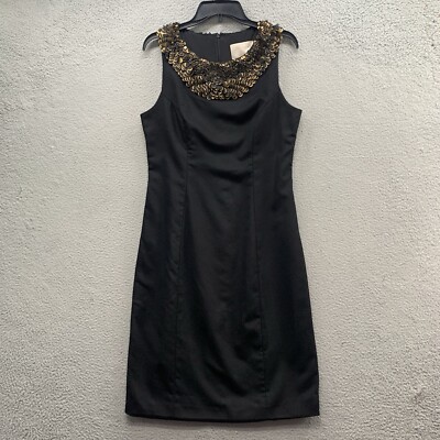 Jason Wu Black Sheath Wool Dress Gold Embroidered Neck Sequin Detail Size  8/10 | eBay