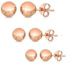 Solid 14K Rose Gold Ball Stud Earrings 3-Pair-Pack 3MM 4MM and 5MM