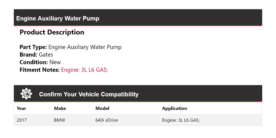 BMW 640i xDrive 2017 3L L6 motor de gas puertas auxiliares de bomba de agua Foto 2 de 4