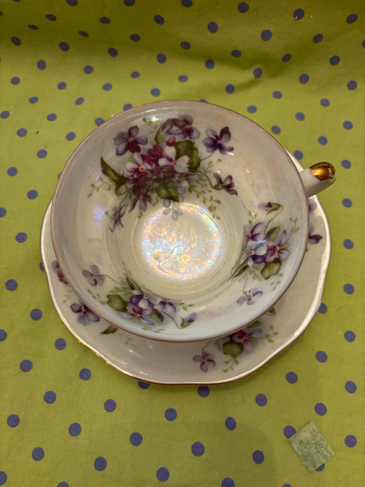 Del Mar Japan Lusterware. 24k Gold Trim Hand Painted Cup & Saucer Set VIOLETS